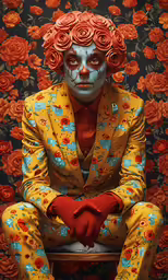 the colorful clown poses for a photograph