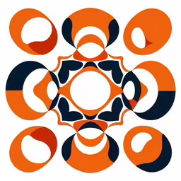 a colorful illustration of overlapping black and orange shapes