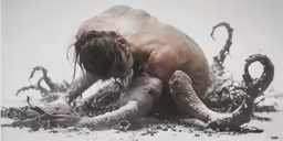 woman with black hair laying on floor covered in snow