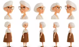 a character modeling sheet for a cartoon wearing glasses