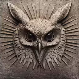 an owl with big eyes on a grey background