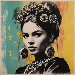 a digital painting of a woman wearing statement earrings