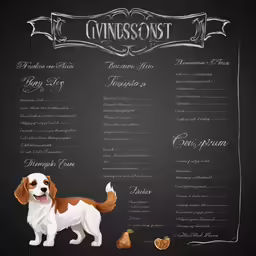a menu for an italian wine tasting with a drawing of a dog
