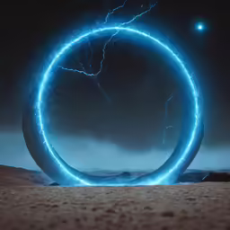 two circular figures made with lights, each glowing in a circle