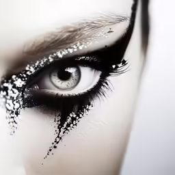 an eye with black and white makeup