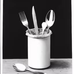 utensils and a fork in a small cup