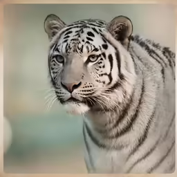 white tiger with green and gray background standing up
