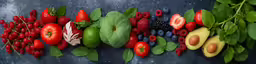 the many fruits are arranged in a line