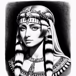a portrait of an egyptian lady wearing a necklace