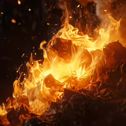 many large flames burning near the ground