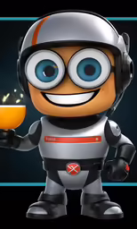 a robot with headphones holding a lit candle