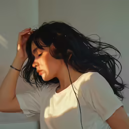 a girl wearing headphones standing in the sun