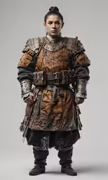 a woman dressed in a full - body armor