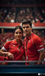 a man and a woman pose for a photo before a tennis match