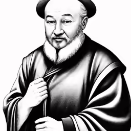 a man in a black hat and robe, holding a book