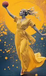 a woman with her hair in a ponytail and dressed up as lady bird holding a basketball