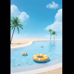 two inflatable pool floats near a palm tree