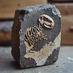 a gray block with words on it that say love rocks