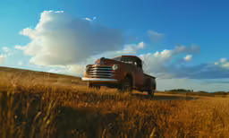 a classic old chevrolet truck in a field with a sky background