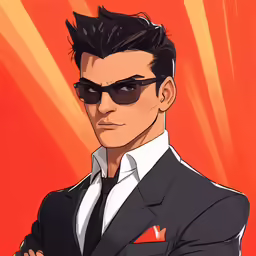 a male with a black suit and sunglasses on