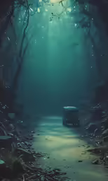 the light shining on the tunnel under the trees
