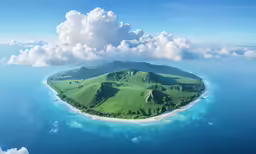there are many blue water and some clouds on this island