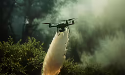 the small black airplane is flying low over the white feather