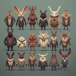a bunch of animated creatures are standing in different poses
