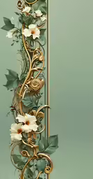 there is a golden decorative border with flowers and leaves