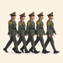 several soldiers in green uniforms walking together