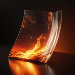 a fire in a glass bowl on a dark table
