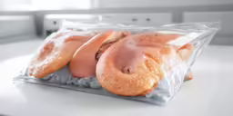 a bag of donuts on a table