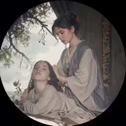 two girls sit in a circle together