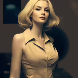 woman with blond hair posing in front of a black background