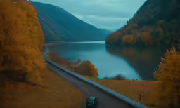 a road with trees and a car next to it
