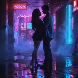 a man and woman are standing together in the rain