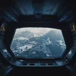 a futuristic looking window in the center of a space station