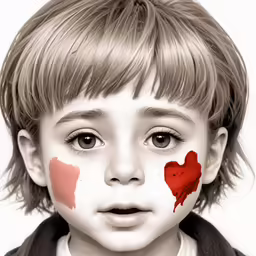 a boy with some paint on his face and the nose