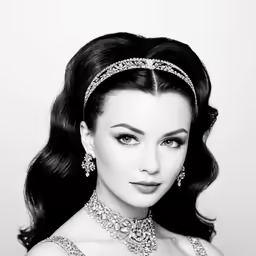 a woman with a necklace and some earrings on