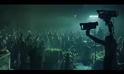 a person on a stage with a video camera
