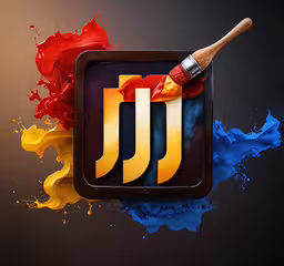 an app logo with a paintbrush next to it,the logo for paintbrush next to splashing liquid