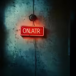 a neon sign hanging on a metal wall