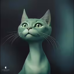 a green cat is staring into the sky