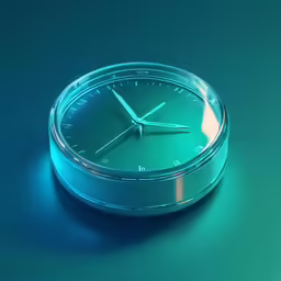 a small round glass clock sitting on a table