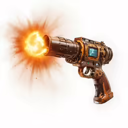 a gun with a glowing bullet coming out
