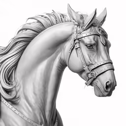 a black and white drawing of a horse