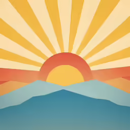 the sun rising above the ocean with many mountains