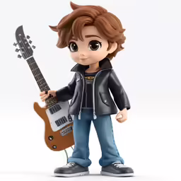 boy holding electric guitar with both hands