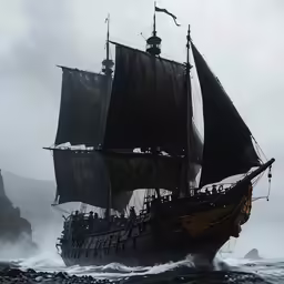 a large ship sailing in the ocean on a foggy day
