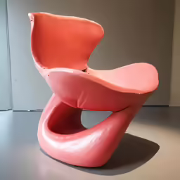 a pink chair sits on the floor